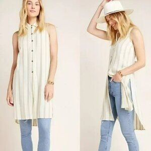 NWT Anthropologie Ivory Cream Khaki Tan Neutral Maxi Duster Tunic Dress Top XS